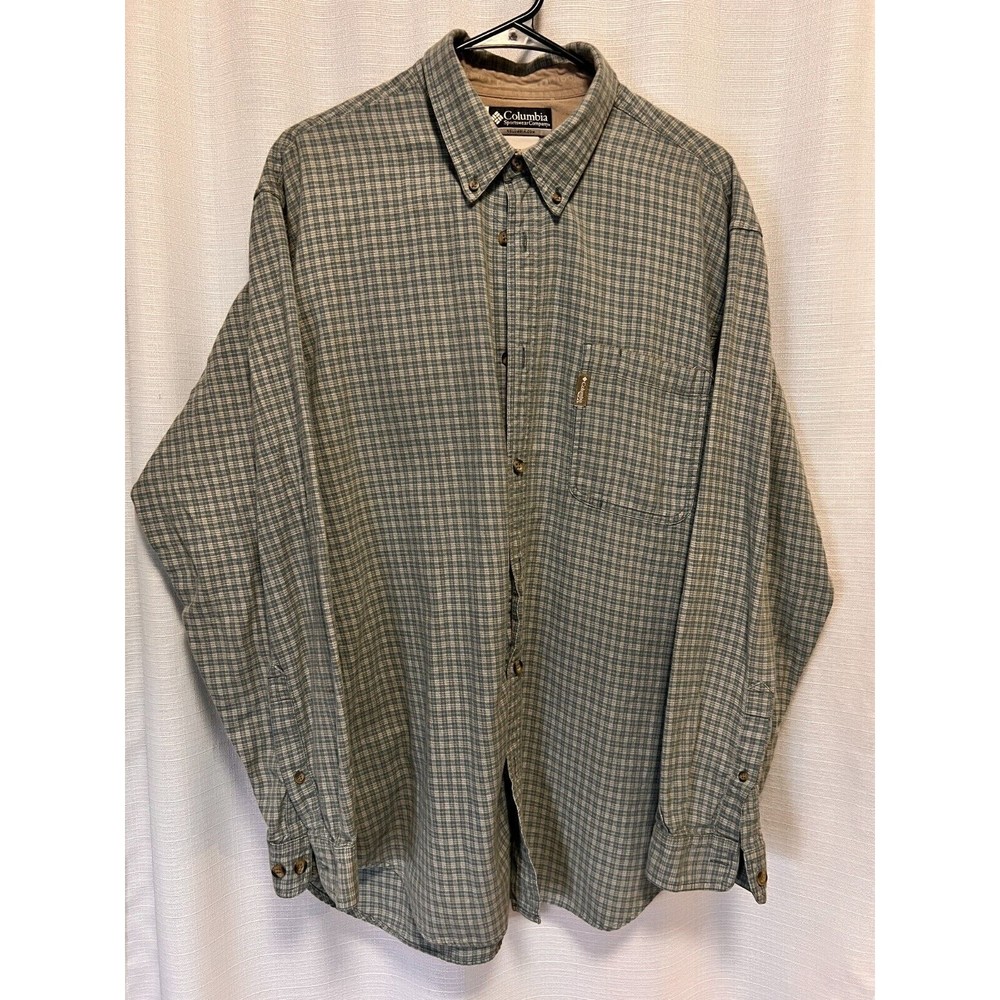 COLUMBIA Sportswear Mens Sz XL Plaid Button Shirt Long Sleeve Green Gray Cotton